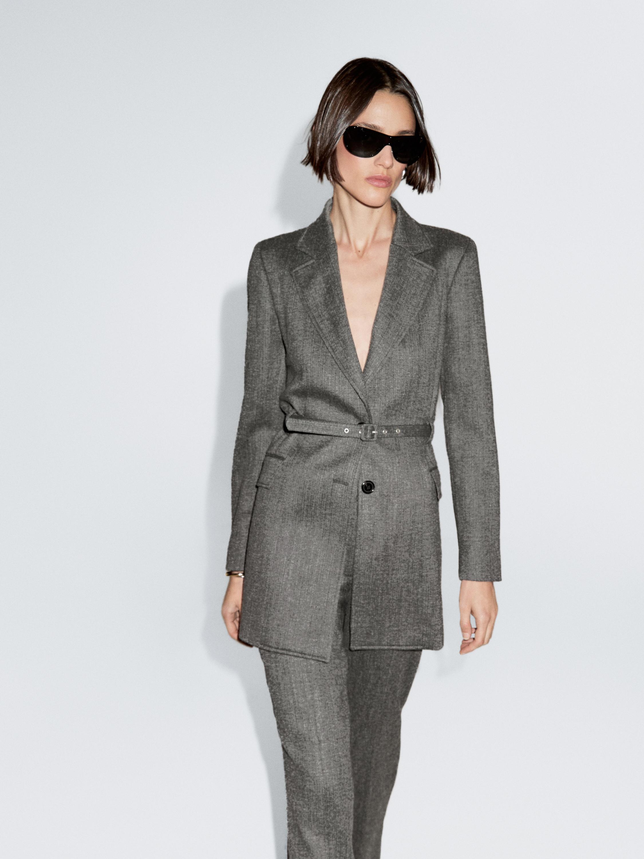 Flecked suit blazer with belt